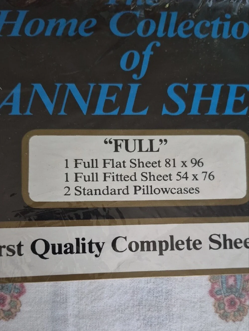 Home Collection White Flannel Sheet Set Blue with Pink Floral Motif. Vintage New